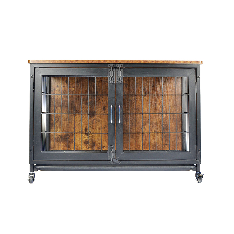 Kandang anjing gaya furnitur kayu dengan roda