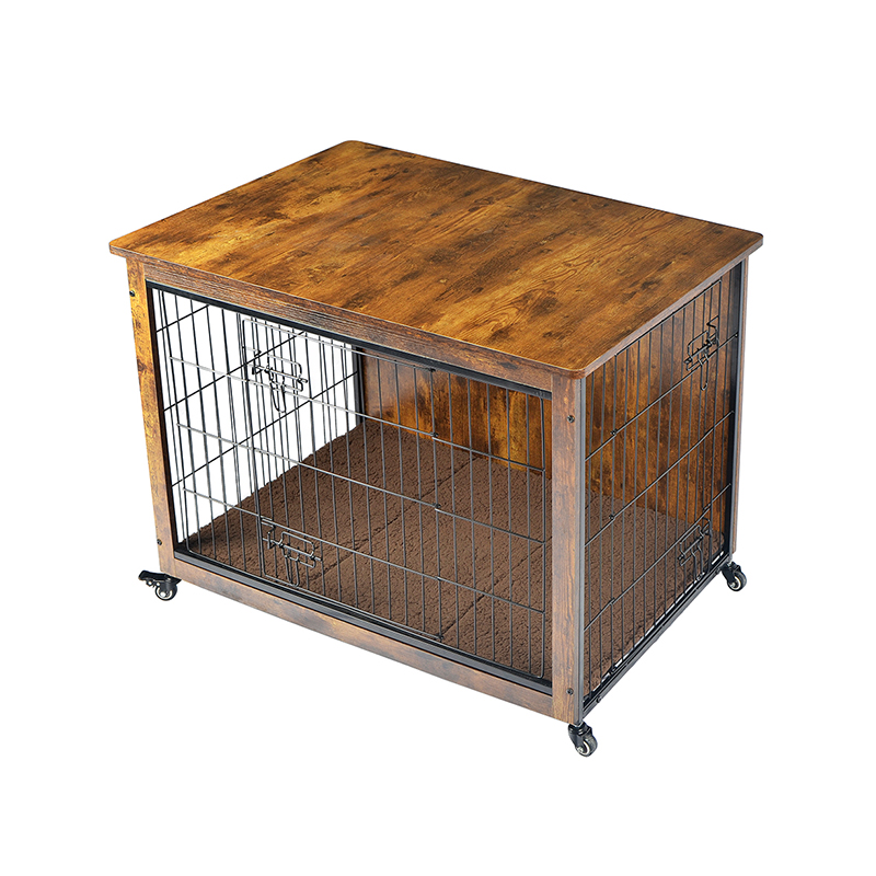 Kandang anjing gaya furnitur kayu dalam ruangan dengan bantal & roda Kandang anjing gaya furnitur kayu dalam ruangan dengan bantal & roda