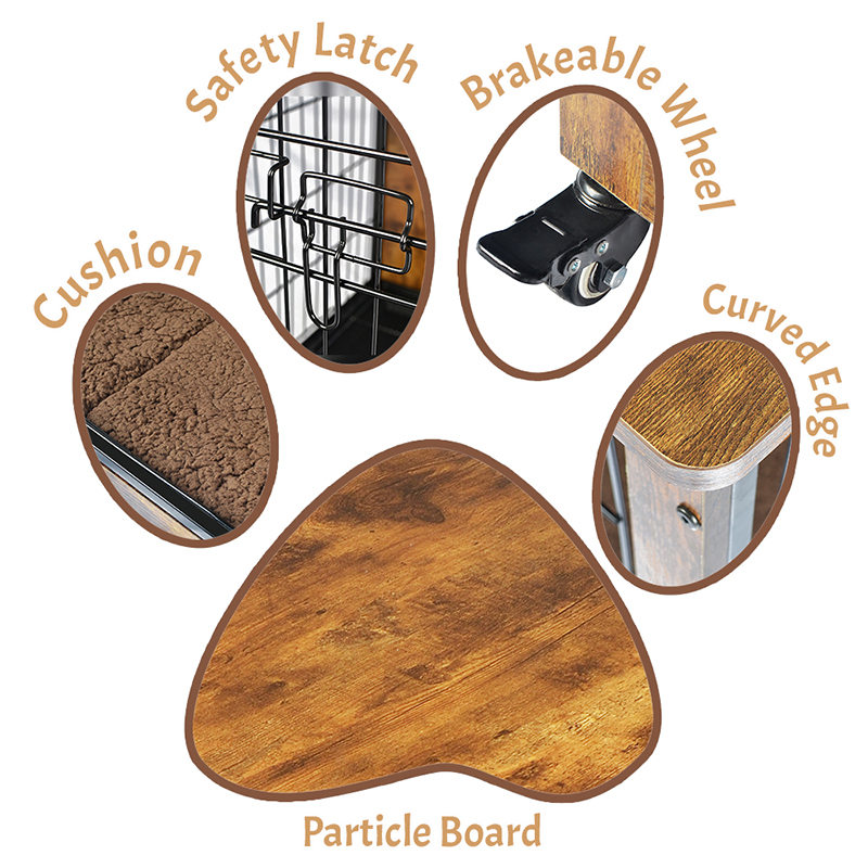 Kandang anjing gaya furnitur kayu dalam ruangan dengan bantal & roda Kandang anjing gaya furnitur kayu dalam ruangan dengan bantal & roda