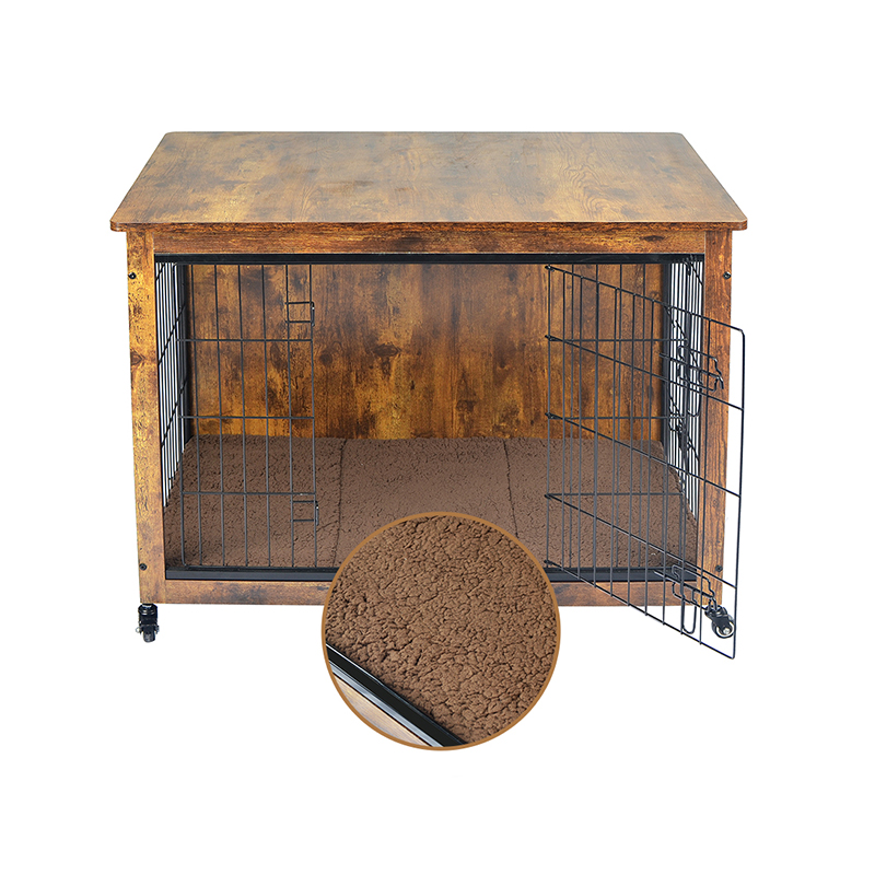 Kandang anjing gaya furnitur kayu dalam ruangan dengan bantal & roda Kandang anjing gaya furnitur kayu dalam ruangan dengan bantal & roda