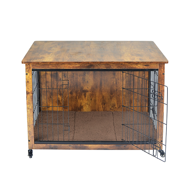 Kandang anjing gaya furnitur kayu dalam ruangan dengan bantal & roda Kandang anjing gaya furnitur kayu dalam ruangan dengan bantal & roda