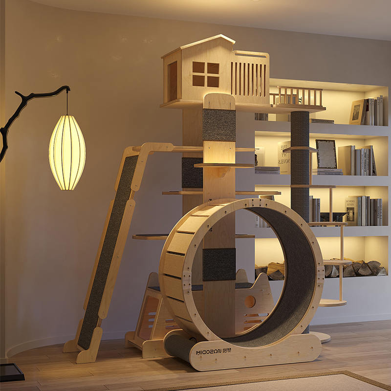 Vila kayu solid menara multi-level bingkai panjat pohon kucing besar Vila kayu solid menara multi-level bingkai panjat pohon kucing besar