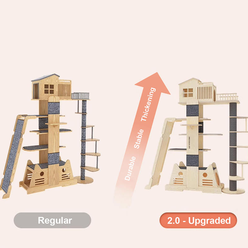 Vila kayu solid menara multi-level bingkai panjat pohon kucing besar Vila kayu solid menara multi-level bingkai panjat pohon kucing besar