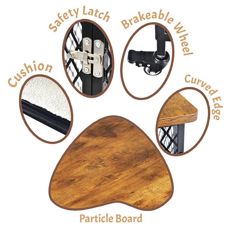 Gaya furnitur kandang anjing kayu besar dengan roda & bantal Gaya furnitur kandang anjing kayu besar dengan roda & bantal