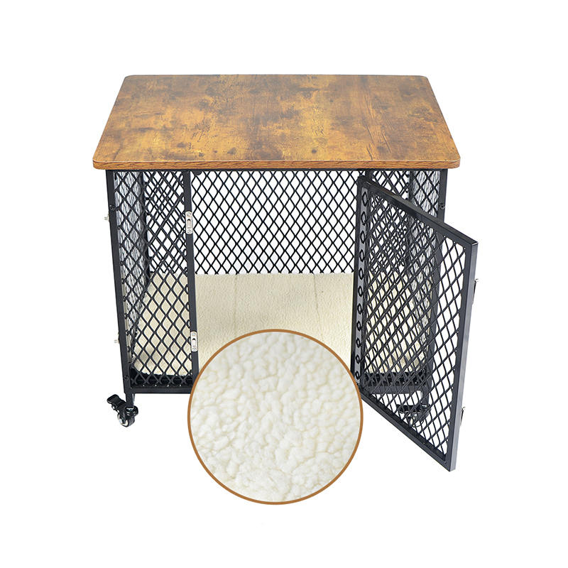 Gaya furnitur kandang anjing kayu besar dengan roda & bantal Gaya furnitur kandang anjing kayu besar dengan roda & bantal