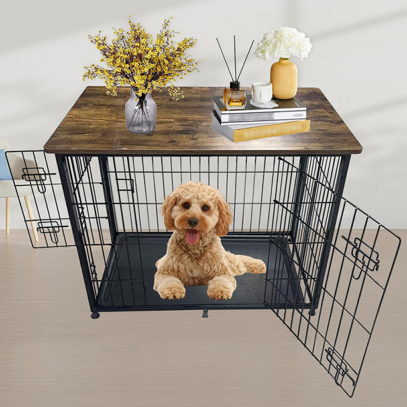 Kandang anjing furnitur kayu besar dengan nampan yang dapat dilepas Kandang anjing furnitur kayu besar dengan nampan yang dapat dilepas