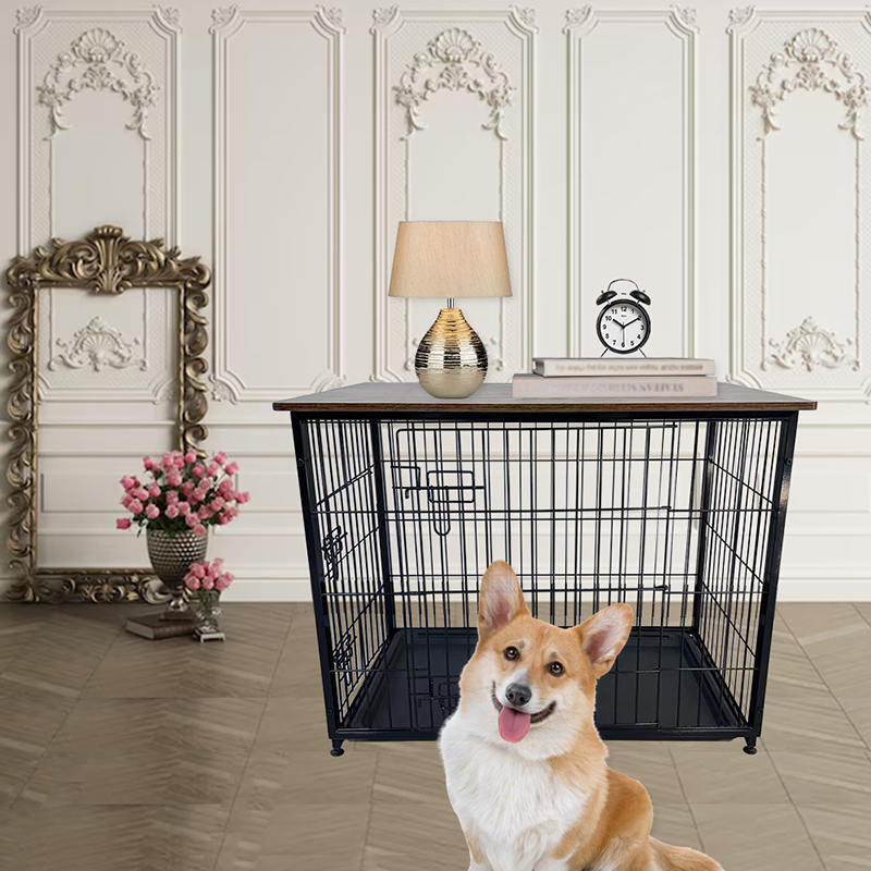 Kandang anjing furnitur kayu besar dengan nampan yang dapat dilepas Kandang anjing furnitur kayu besar dengan nampan yang dapat dilepas