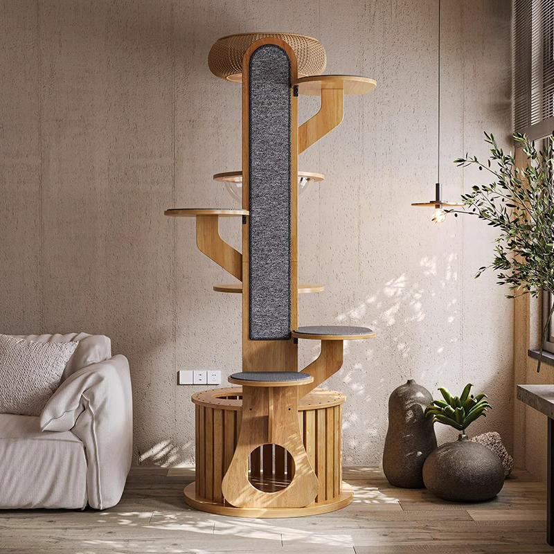 Bentuk kaktus bingkai panjat kayu pohon kucing padat dengan kapsul ruang Bentuk kaktus bingkai panjat kayu pohon kucing padat dengan kapsul ruang