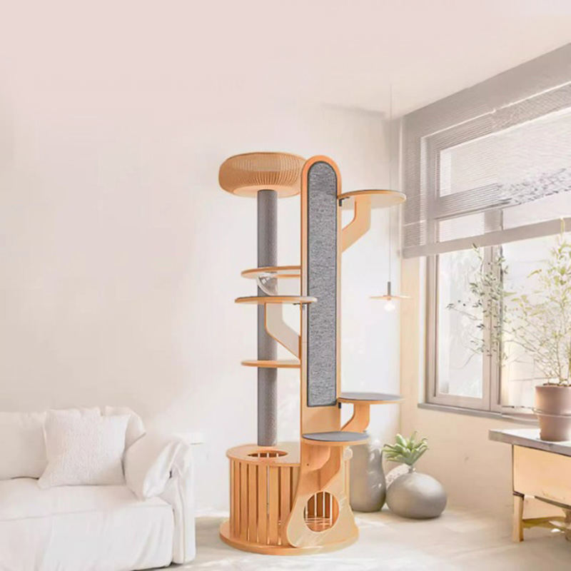 Bentuk kaktus bingkai panjat kayu pohon kucing padat dengan kapsul ruang Bentuk kaktus bingkai panjat kayu pohon kucing padat dengan kapsul ruang