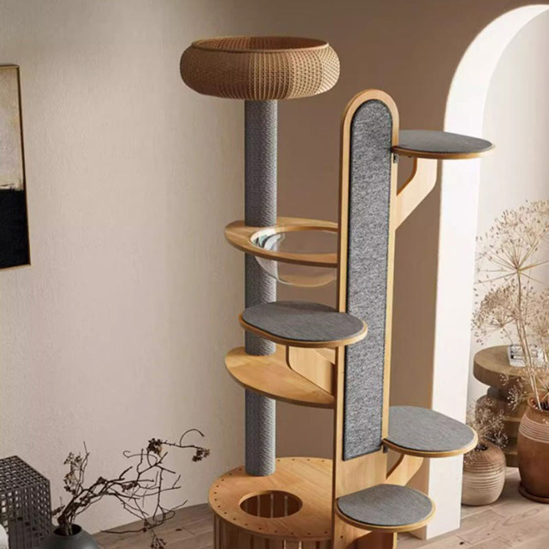 Bentuk kaktus bingkai panjat kayu pohon kucing padat dengan kapsul ruang Bentuk kaktus bingkai panjat kayu pohon kucing padat dengan kapsul ruang