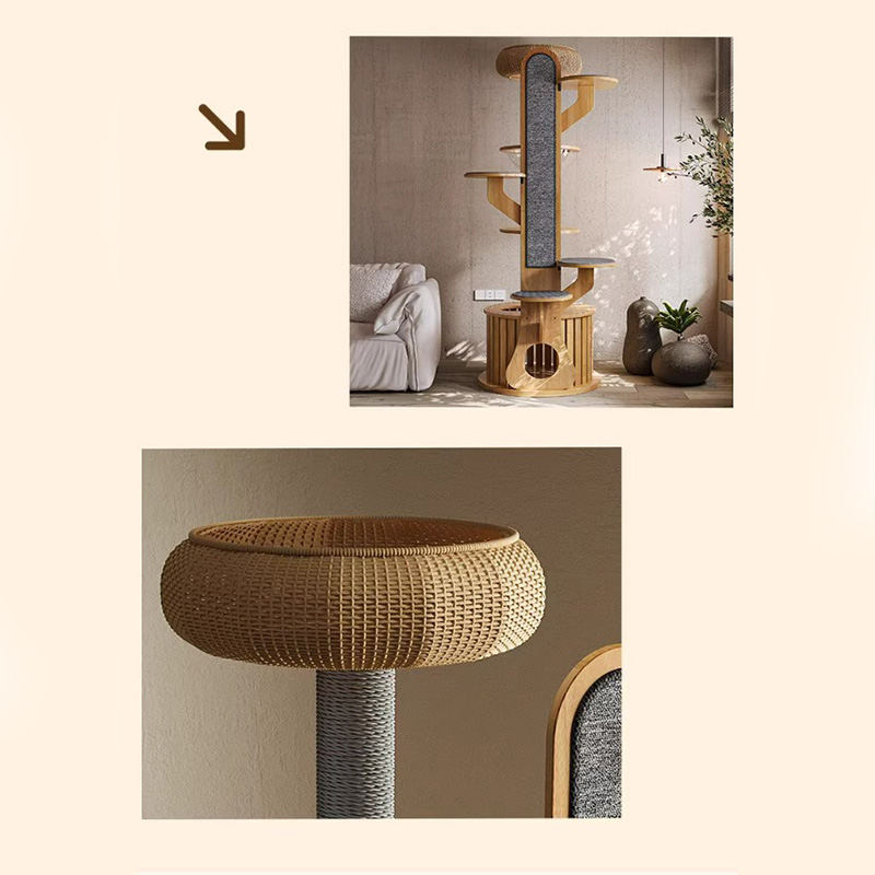 Bentuk kaktus bingkai panjat kayu pohon kucing padat dengan kapsul ruang Bentuk kaktus bingkai panjat kayu pohon kucing padat dengan kapsul ruang