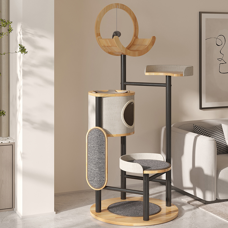 Kayu karet & bingkai panjat pohon kucing menara baja Kayu karet & bingkai panjat pohon kucing menara baja