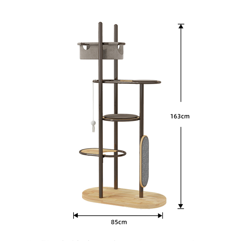 Lantai ke langit -langit tinggi dalam ruangan karet kayu kucing menara pohon menara dengan keranjang tidur Lantai ke langit -langit tinggi dalam ruangan karet kayu kucing menara pohon menara dengan keranjang tidur