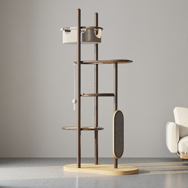 Lantai ke langit -langit tinggi dalam ruangan karet kayu kucing menara pohon menara dengan keranjang tidur Lantai ke langit -langit tinggi dalam ruangan karet kayu kucing menara pohon menara dengan keranjang tidur