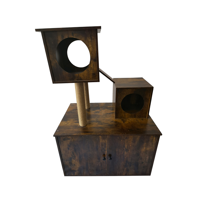 Menara Kucing Kayu Bingkai Panjat Pohon Kucing Indoor Dengan Kotak Sampah Menara Kucing Kayu Bingkai Panjat Pohon Kucing Indoor Dengan Kotak Sampah