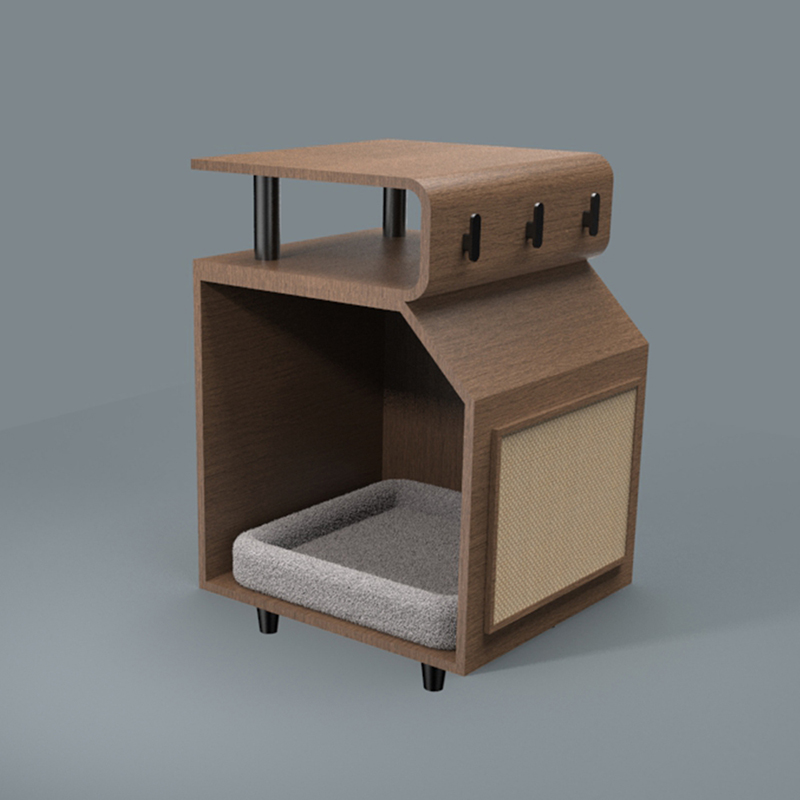 Tempat tidur hewan peliharaan kayu tempat tidur kucing dengan papan goresan Tempat tidur hewan peliharaan kayu tempat tidur kucing dengan papan goresan