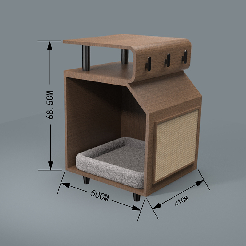 Tempat tidur hewan peliharaan kayu tempat tidur kucing dengan papan goresan Tempat tidur hewan peliharaan kayu tempat tidur kucing dengan papan goresan