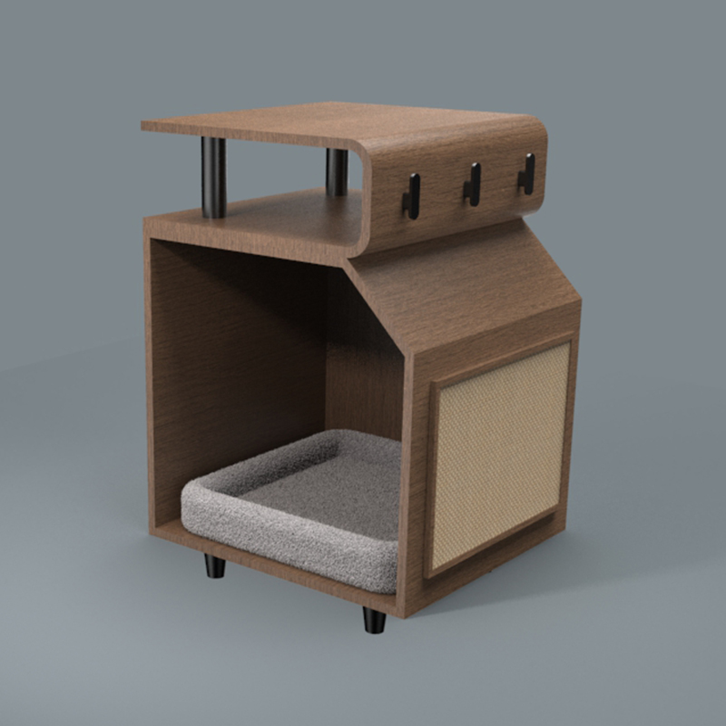 Tempat tidur hewan peliharaan kayu tempat tidur kucing dengan papan goresan Tempat tidur hewan peliharaan kayu tempat tidur kucing dengan papan goresan