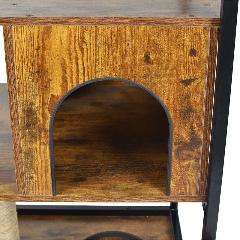 Pohon kucing kondominium menara dalam ruangan dengan tempat tidur gantung & kabinet sampah Pohon kucing kondominium menara dalam ruangan dengan tempat tidur gantung & kabinet sampah