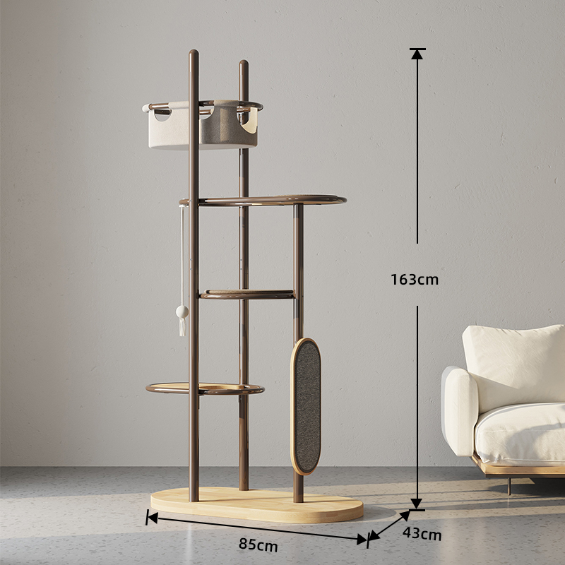 Lantai ke langit -langit tinggi dalam ruangan karet kayu kucing menara pohon menara dengan keranjang tidur Lantai ke langit -langit tinggi dalam ruangan karet kayu kucing menara pohon menara dengan keranjang tidur